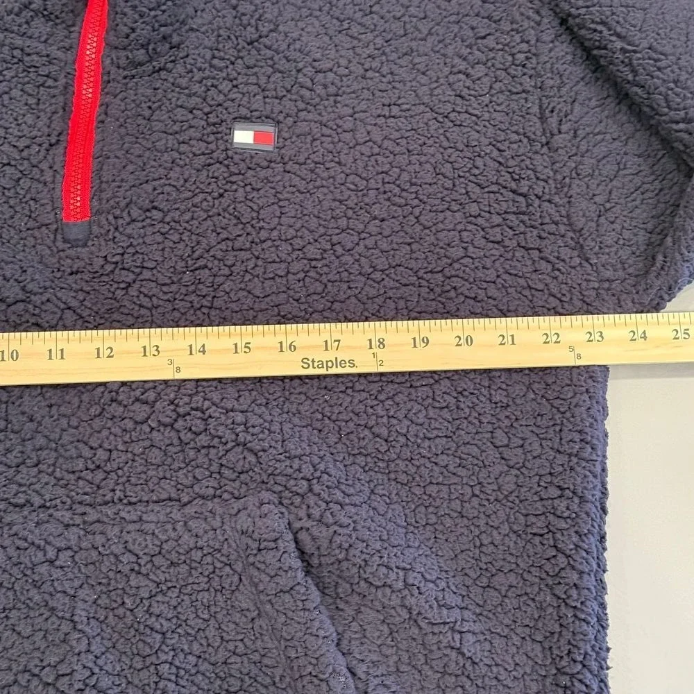 Tommy Hilfiger Sport Sherpa Fleece Quarter Zip Pullover‎ Navy Red Trim L/G